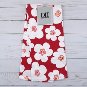 Kitchen Towel Floral Flowers Daisy Red White